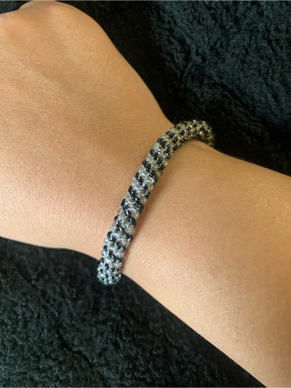 Black and Silver Woven Beaded Bracelet for Women